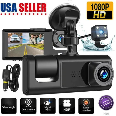 Car Dual Lens Dash Cam HD 1080P Front Rear inside Video Recorder Camera G-sensor