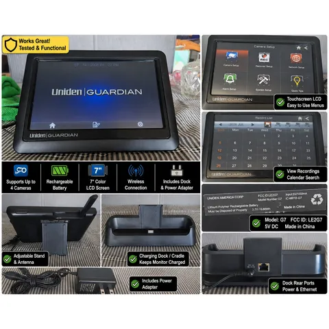 Uniden Guardian G7 7" Wireless Security Camera Monitor Dock G455 G766 Tested