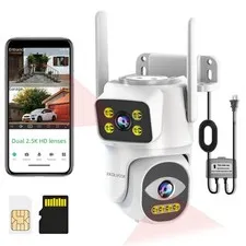 EKOLVOSK Dual-Lens 4G Cameras for Home Security, Pan/Tilt camera 1pack