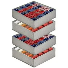PINGMIC Gray Sock Organizer Divider 4 Pack - 24 Cell Foldable Closet Storage,...