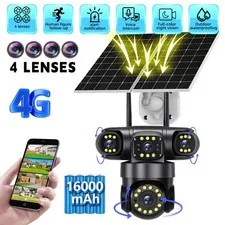 4 Lens Security Cameras Wireless Outdoor With 2pcs Solar Panel PTZ CCTV IP Cam
