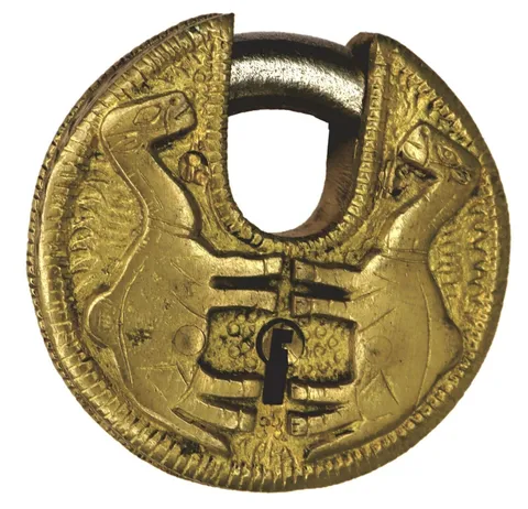 Camel Engraved Antique Style Round Shape Padlock Handmade Solid Brass Door Lock