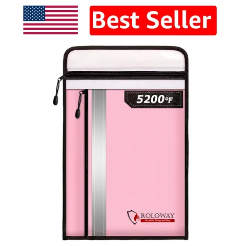 Upgraded Fireproof Bag 15.5x11.5 with 2 Pockets - Stylish Pink Safe Guard