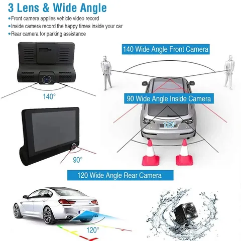 1080P 4" Dual Lens HD Car DVR Rearview Video Dash Cam Recorder Camera G-Sensor