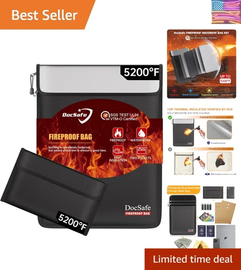 Fireproof Document Bag 5200℉ with Fireproof Organizer Travel Case,Heat Insula...