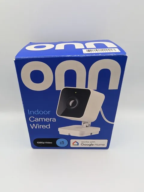 onn Indoor Camera Wired 1080p HDR Google Home Wi-Fi Security Camera Open Box