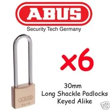  Padlocks ABUS LONG SHACKLE Brass 30mm x6  BULK LOT Keyed Alike High quality