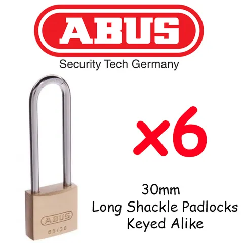  Padlocks ABUS LONG SHACKLE Brass 30mm x6  BULK LOT Keyed Alike High quality