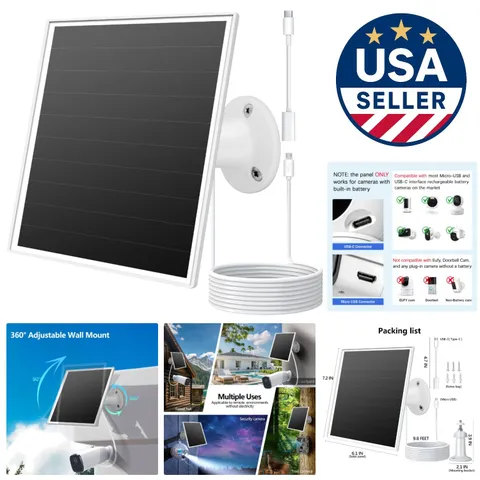 Adjustable 6W Solar Panel Charger for Micro USB & USB-C Cameras - Fast Charging