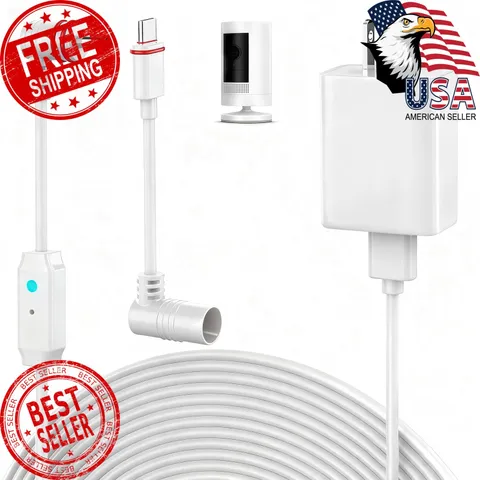 Nooukut 25FT Power Cord Ring Spotlight Cam Pro Battery White