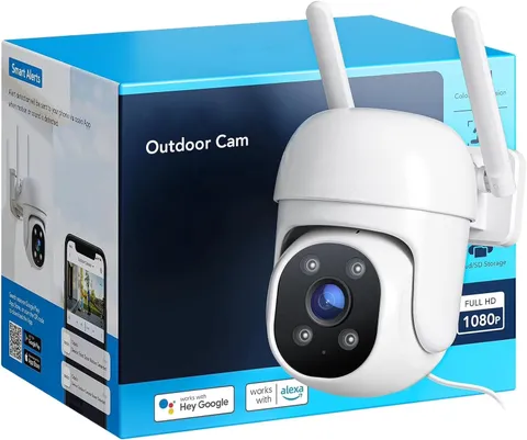 Outdoor Security Camera 1080P , Wired Wifi, 360° View PTZ, Color Night Vision, S