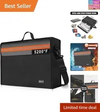 Fireproof Document Box with Zipper 5200℉ Insulated,14.9"x11.8"x4.7" Fireproof...