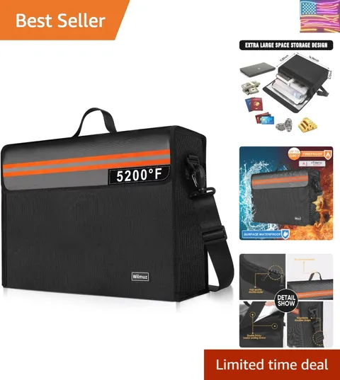 Fireproof Document Box with Zipper 5200℉ Insulated,14.9"x11.8"x4.7" Fireproof...
