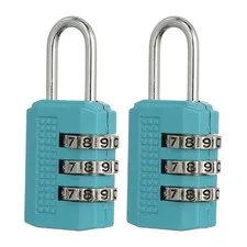 Combination Padlock (Small, Blue)(2 Pcs), 3-Digit Shackle Code Locks