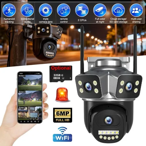 Outdoor Security WiFi Camera Tri-Lens Two-Way Talk Night Vision Surveillance LOT