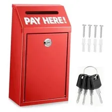 Cash Money Box with Slot – 10.2In Metal Donation Box with Lock for Cash Red