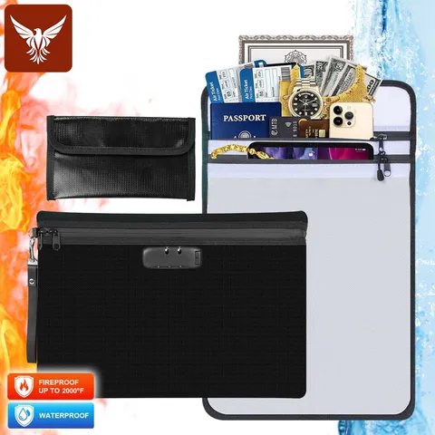 2000℉ Fireproof Document Bag with Zipper Waterproof File Pouch Cash Safe Storage