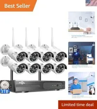Reliable WiFi Security Camera Kit - 8 Weatherproof 5MP Cameras, 24/7 Recording