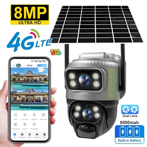 Dual Lens 4G Camera Solar Powered PIR Human Detection Night Vision Waterproof