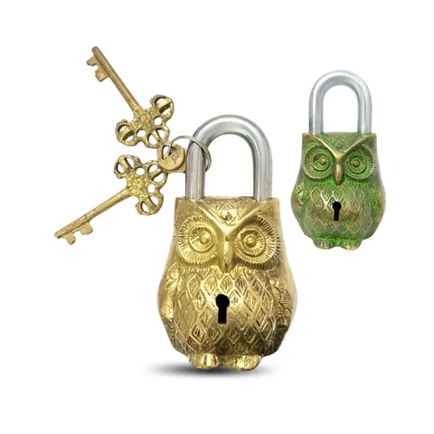 Antique Brass Owl Padlock Handcrafted Vintage Decorative Lock Solid Brass