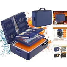 5200°F Fireproof Document Organizer with Lock - Portable File Safe Bag