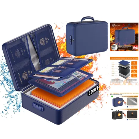 5200°F Fireproof Document Organizer with Lock - Portable File Safe Bag