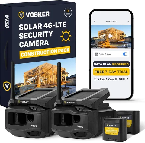2-Pack of Vosker V150 4G LTE Solar Security Camera Outdoor Jobsite Surveillance