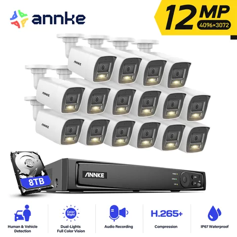 ANNKE 16CH NVR 12MP PoE Security Camera System Outdoor Color Night Vision H.265+