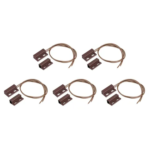 Wired Door Contact Sensor NC Surface Mount Magnetic Reed Switch Brown 5 Pcs
