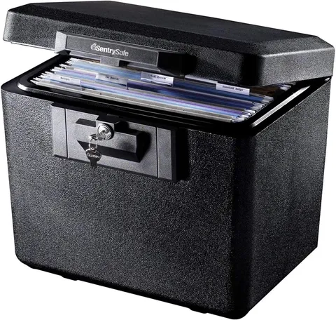 Sentrysafe Black Fireproof Document Box with Key Lock, Safe Secures Files and Do
