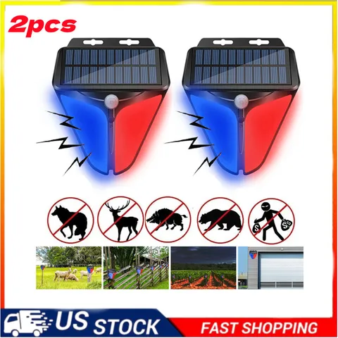 2Pack Solar Alarm Strobe Lights Motion Sensor Waterproof Sound Security Lamps