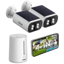 obligz Solar Security Cameras Wireless Outdoor, 4MP 2 Cam Kit, White