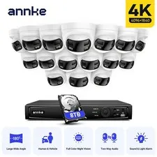 ANNKE 16CH 12MP NVR 4K 180° View Color POE Security IP Camera System 2 Way Audio