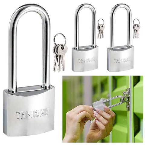 3 Pc Heavy Duty Long Shackle Metal Padlocks 1.5" Brass Locks Keyed 3 Keys 40Mm