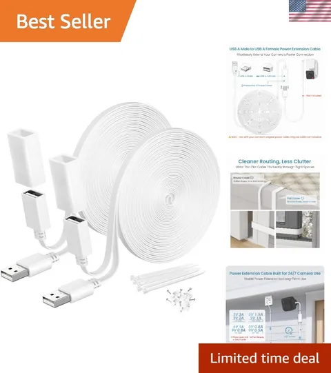 USB Extension Cable 30FT - Weatherproof Charging Solution for Smart Cameras