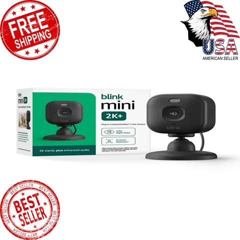 Blink Mini 2K+ (newest model) – Plug-in Home and Pet Indoor Security Camera w...
