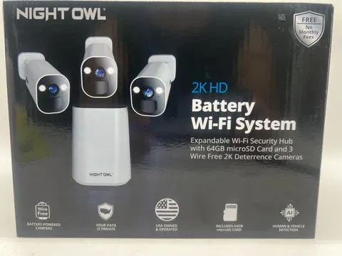 New Night Owl 2K HD Battery Wi-Fi Security Hub x3 Cameras FWR8G64-B43L FreeS&H