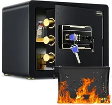 Secure Home Safe Box with Fireproof Bag, Digital Keypad & Dual Key System