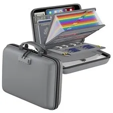 Fireproof File Organizer with Lock, Hard 15.5" x 11.5" x 3"(colorful) Gray