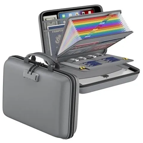 Fireproof File Organizer with Lock, Hard 15.5" x 11.5" x 3"(colorful) Gray