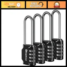 4 Pack 2.6" Long Shackle Combination Lock, 4 Digit Waterproof Padlock for Gym, L