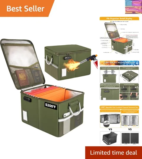 5200°F Fireproof Document Box, Fire Important Document Organizer with Lock, U...