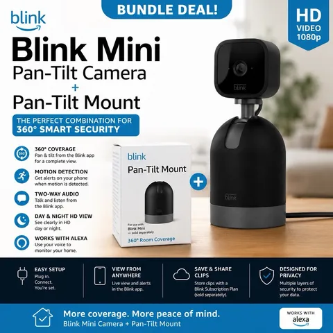 Blink Mini Pan-Tilt Camera + Pan-Tilt Mount Bundle Indoor Security Cam