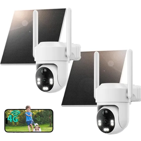 Innovative 2-Pack of Solar-Powered 4G LTE Cameras - 360° PTZ and Two-Way Audio