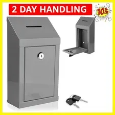 Metal Donation Box-Suggestion Box with Slot and lock-Cash Lock box for Money-...
