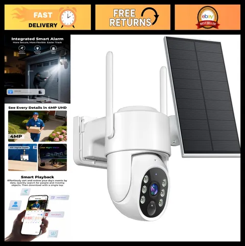 4MP Solar Wireless Security Camera - Outdoor WiFi, Color Night Vision, Battery &