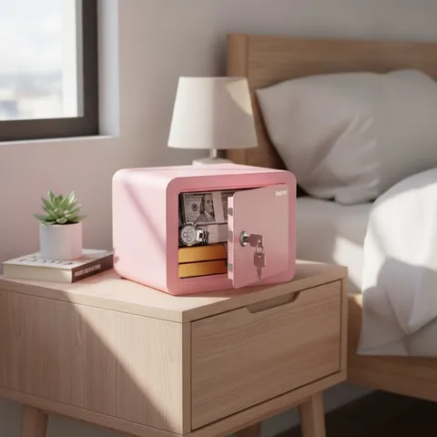 0.23 Cubic Small Safe Box for Home, Mini Safes for Kids, Pink Safe with Key, ...
