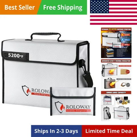 Large Fireproof Bag 5200℉ Heat Insulated 15 x 12 x 5 inches, Fireproof Docume...