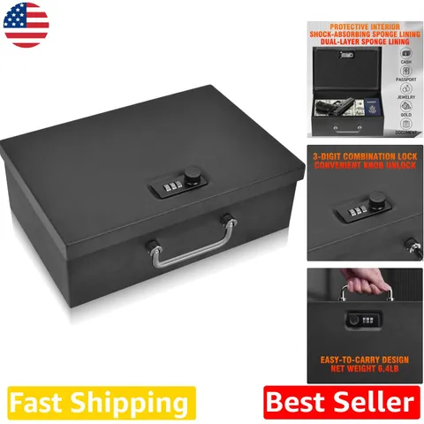 Portable Fireproof Document Safe Box, 3-Digit Combination Lock, Water-Resistant