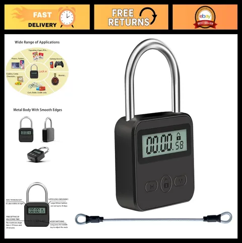 Multi-Function Metal Timer Lock with LCD Display, USB Rechargeable, 99 Hours Tim